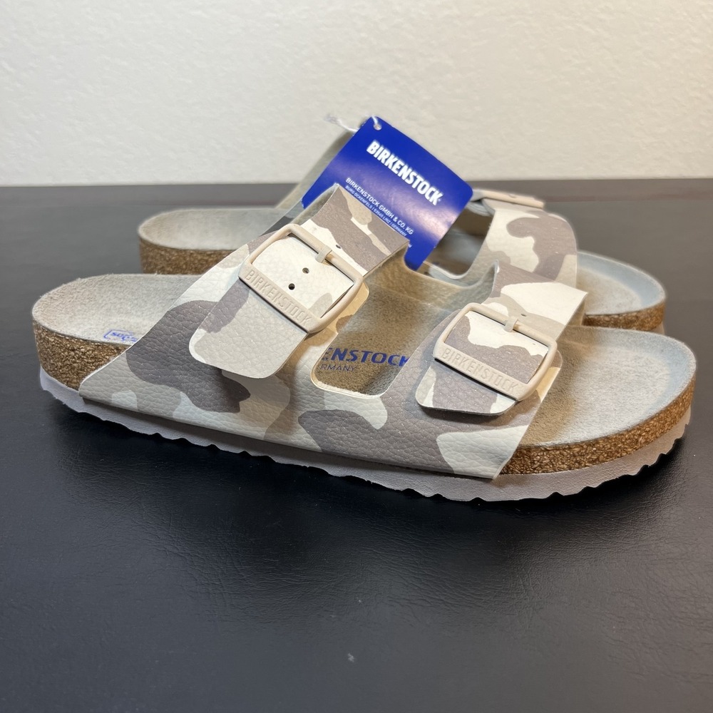 Birkenstock Arizona Sandals Womens Size 10 Beige Camo Slide Soft Footbed EU 41